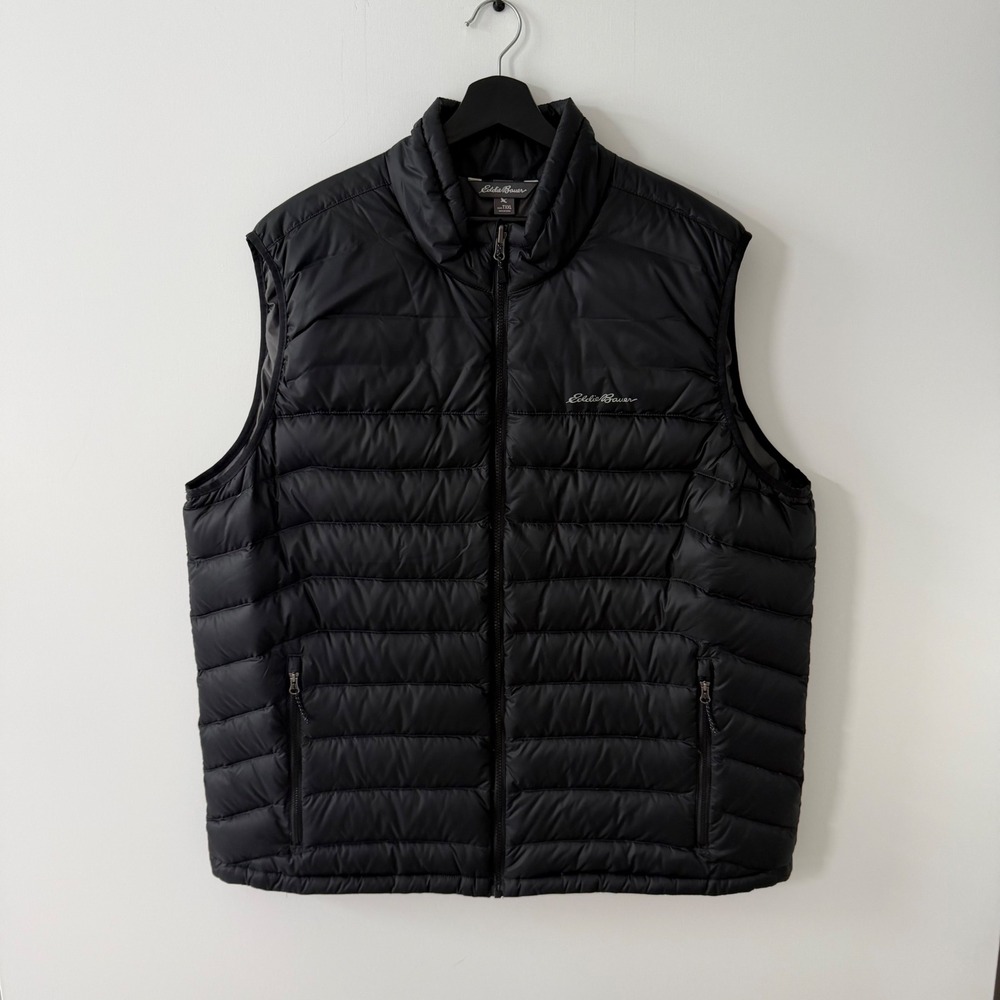 Eddie Bauer Mens Black Down Puffer Vest Tall XXL Full Zip Quilted 33588549